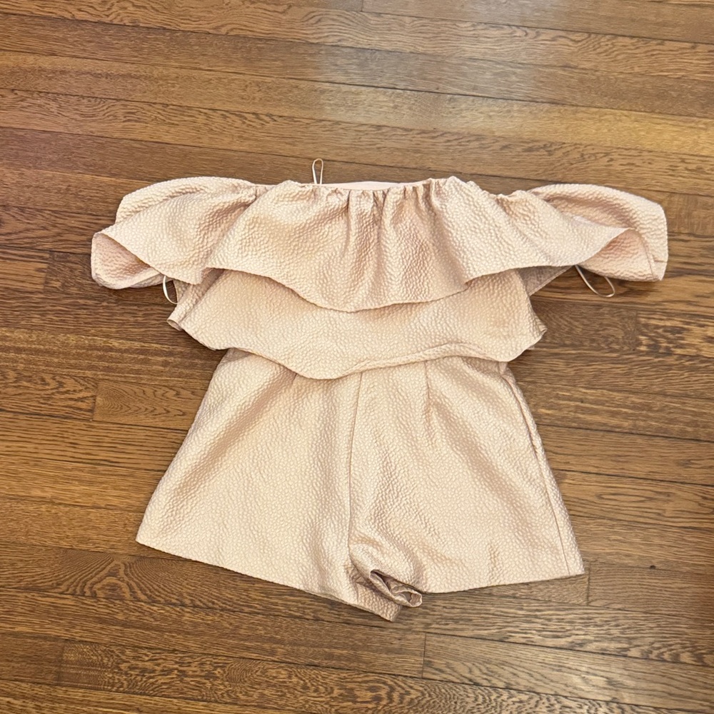 KEEPSAKE the Label Ruffled Off-Shoulder Romper - Light Pink